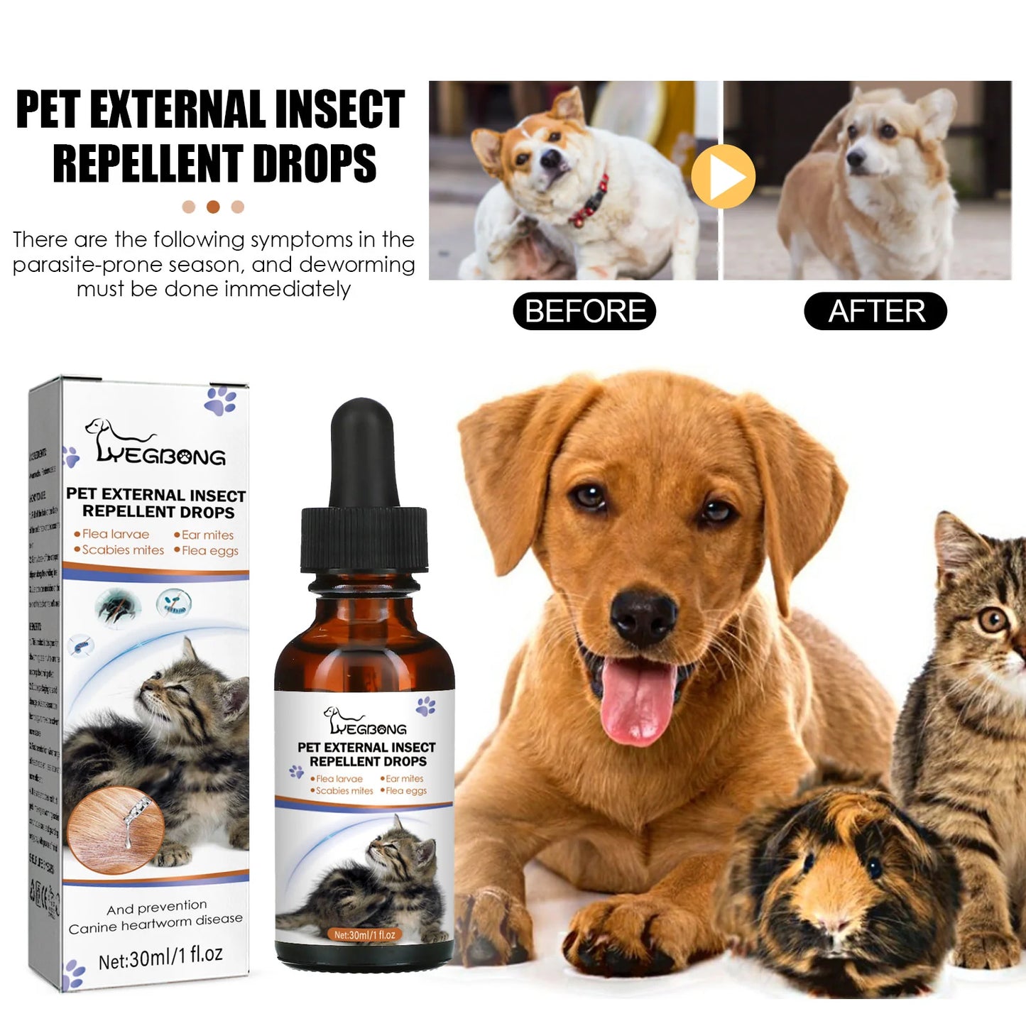 Pet Flea & Tick Spray, Canine and Feline Shampoo, Insect Repellent Drops