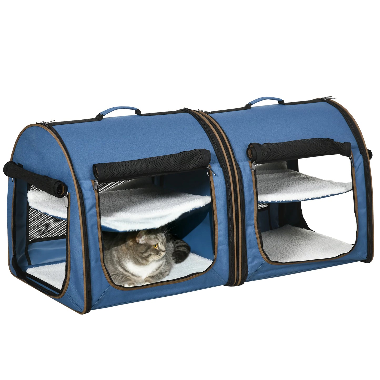 Portable Double-Compartment Soft-Sided Pet Cage
