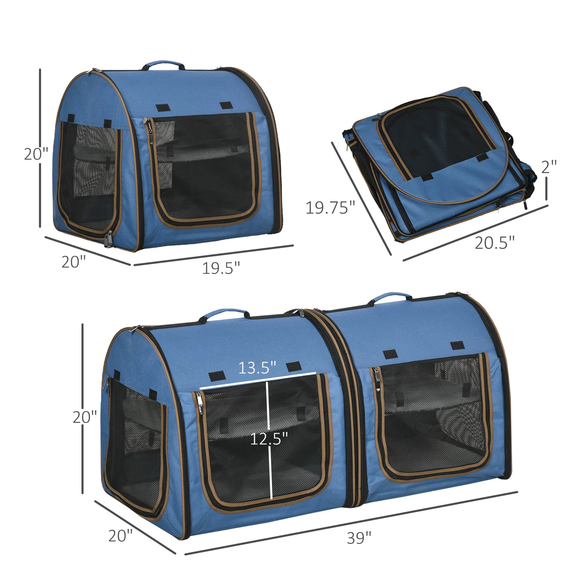 Portable Double-Compartment Soft-Sided Pet Cage
