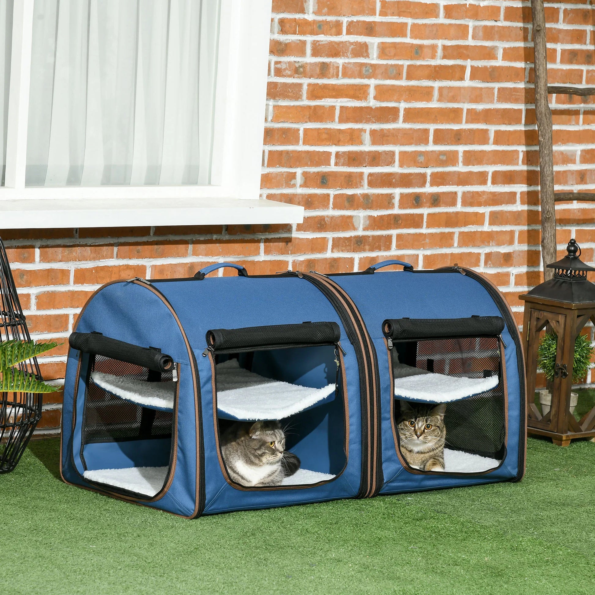 Portable Double-Compartment Soft-Sided Pet Cage