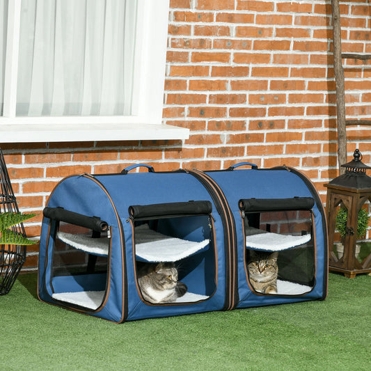 Portable Double-Compartment Soft-Sided Pet Cage