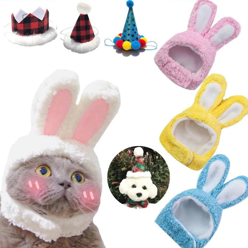 New Funny Pet Dog Cat Cap Costume Warm Rabbit Hat New Year Party Christmas Cosplay Accessories Photo Props Headwear