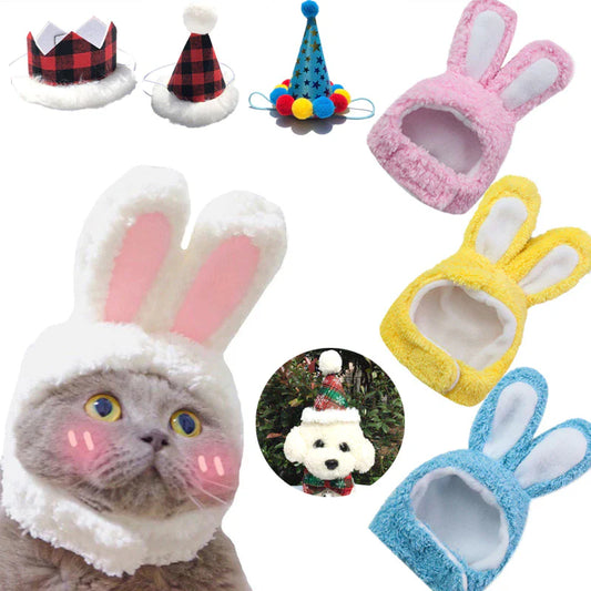 New Funny Pet Dog Cat Cap Costume Warm Rabbit Hat New Year Party Christmas Cosplay Accessories Photo Props Headwear