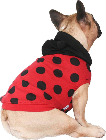Pug Ladybug Ladybird Lady Bug Caterpillar Insect Halloween Costumes Hoodies Sleeveless Clothes Outfits Cosplay Shirts for Dogs French Bulldog Frenchie Boston Puppy - Black Red, Small