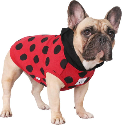 Pug Ladybug Ladybird Lady Bug Caterpillar Insect Halloween Costumes Hoodies Sleeveless Clothes Outfits Cosplay Shirts for Dogs French Bulldog Frenchie Boston Puppy - Black Red, Small