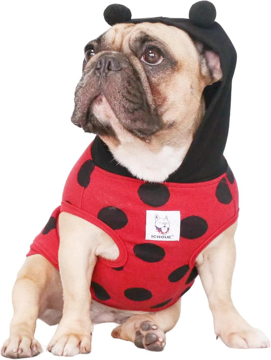 Pug Ladybug Ladybird Lady Bug Caterpillar Insect Halloween Costumes Hoodies Sleeveless Clothes Outfits Cosplay Shirts for Dogs French Bulldog Frenchie Boston Puppy - Black Red, Small